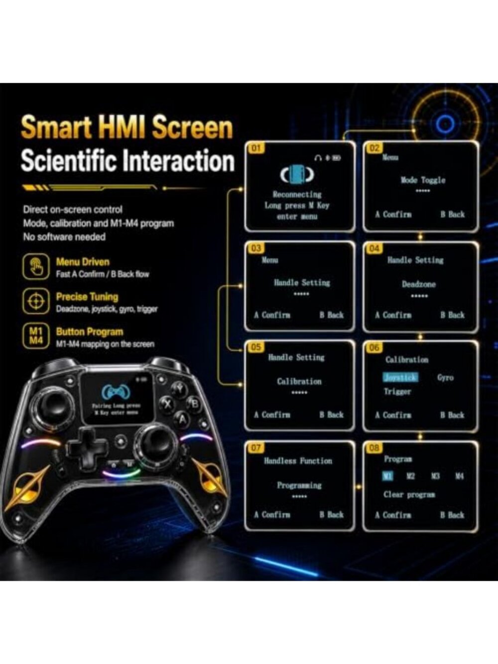 Wireless Game Controller for PC, Steam, Switch, iOS & Android - RGB, Hall - Picture 3 of 7